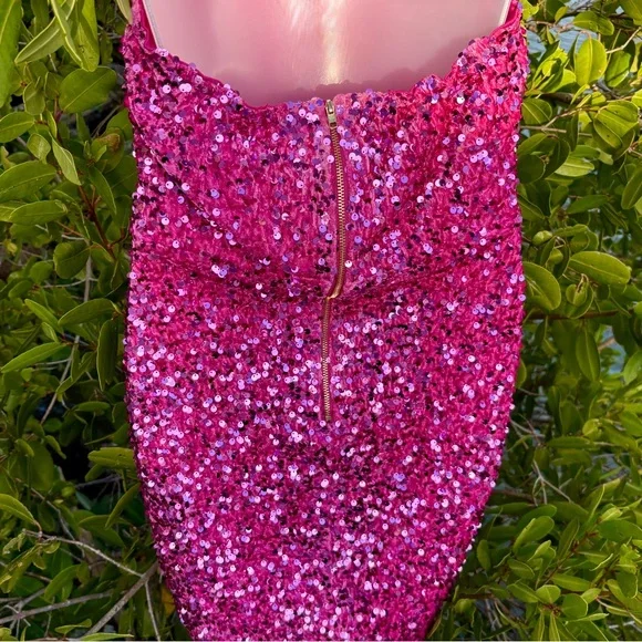 Fashion Nova Pink Sequin Corset Mini Dress Size M 8 Halter Velvet Stretch Party - Picture 8 of 16